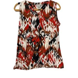 Multiples V-Neck Faux Button Back Tank S bold, multicolor geometric print